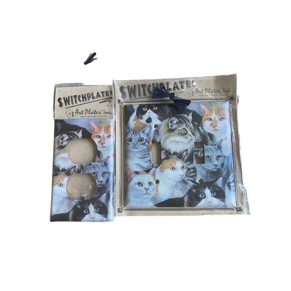 2 Cat Kitten Feline Art Deco Switchplates Handcrafted Made in the USA - Picture 1 of 6
